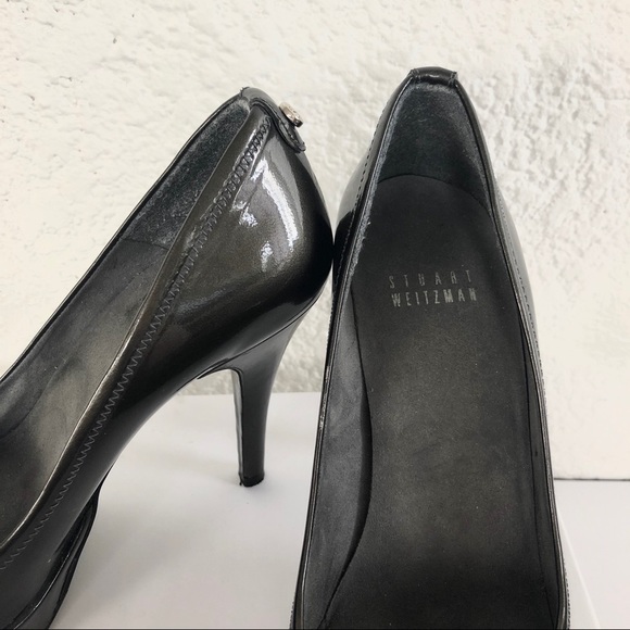 STUART WEITZMAN PATENT LEATHER PEEP TOE HEELS - Picture 4 of 8
